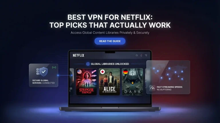 Best VPN for Netflix hero showing global libraries unlocked with secure servers and buffer-free streaming speeds