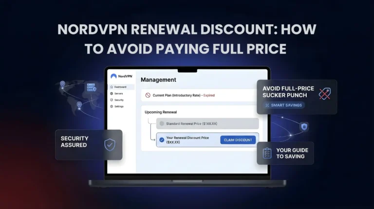 NordVPN account dashboard showing standard renewal price versus a claimed nordvpn renewal discount price with smart savings option