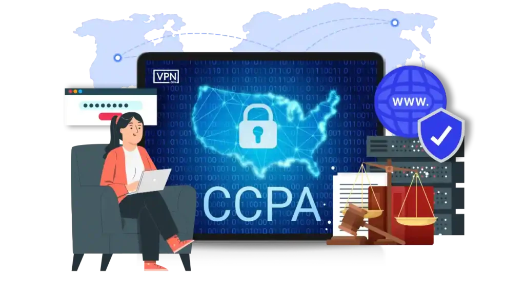 a woman sitting in a chair with a laptop showing to Know About CCPA Regulations