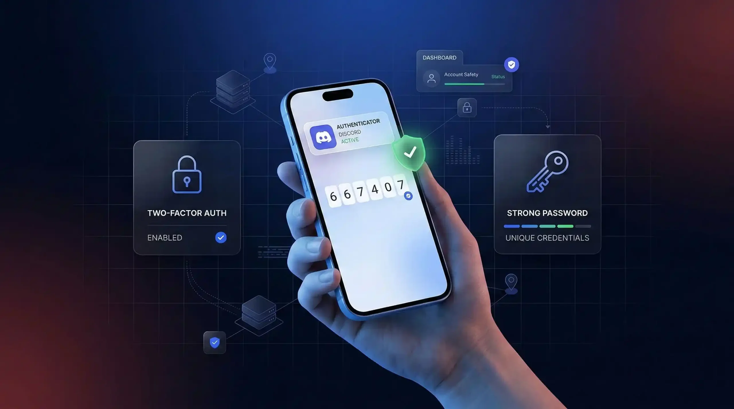 Smartphone showing Discord two-factor authentication enabled to protect against discord scams