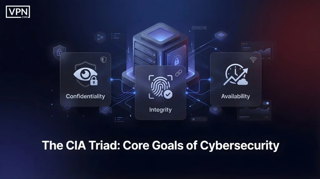 The CIA Triad core goals of cybersecurity: confidentiality, integrity, and availability