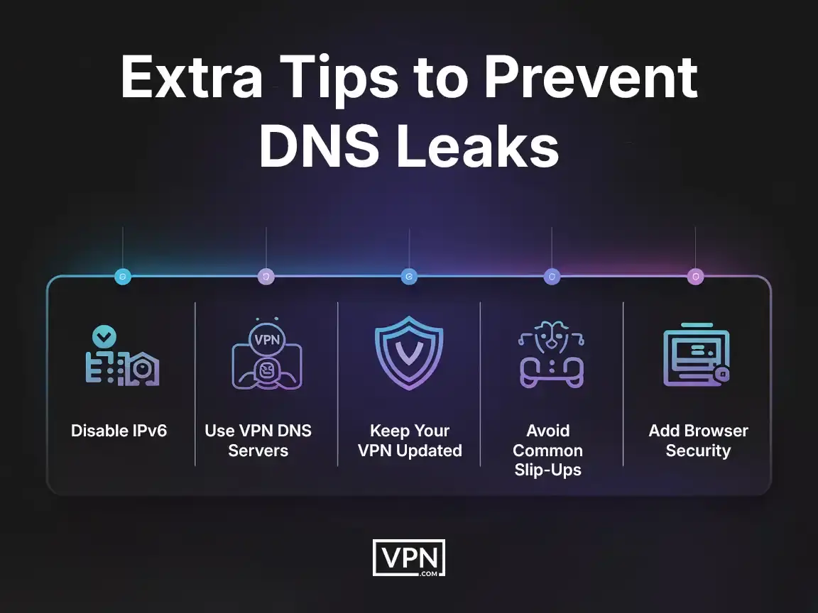 Extra Tips to Prevent DNS Leaks Extra tips to prevent DNS leaks with VPN with DNS leak protection
