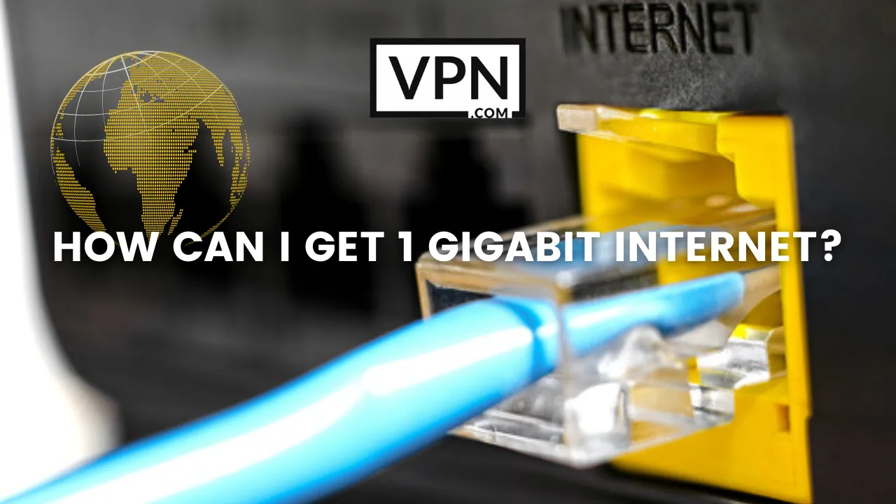 Il testo dell'immagine dice: "Come posso avere 1 giga di internet" e lo sfondo dell'immagine mostra il cavo in fibra di internet collegato.