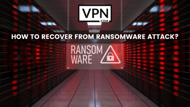 Texten i bilden lyder: "Hur man återhämtar sig från en Ransomware-attack" och bakgrunden visar en varningsskylt för Ransomware.