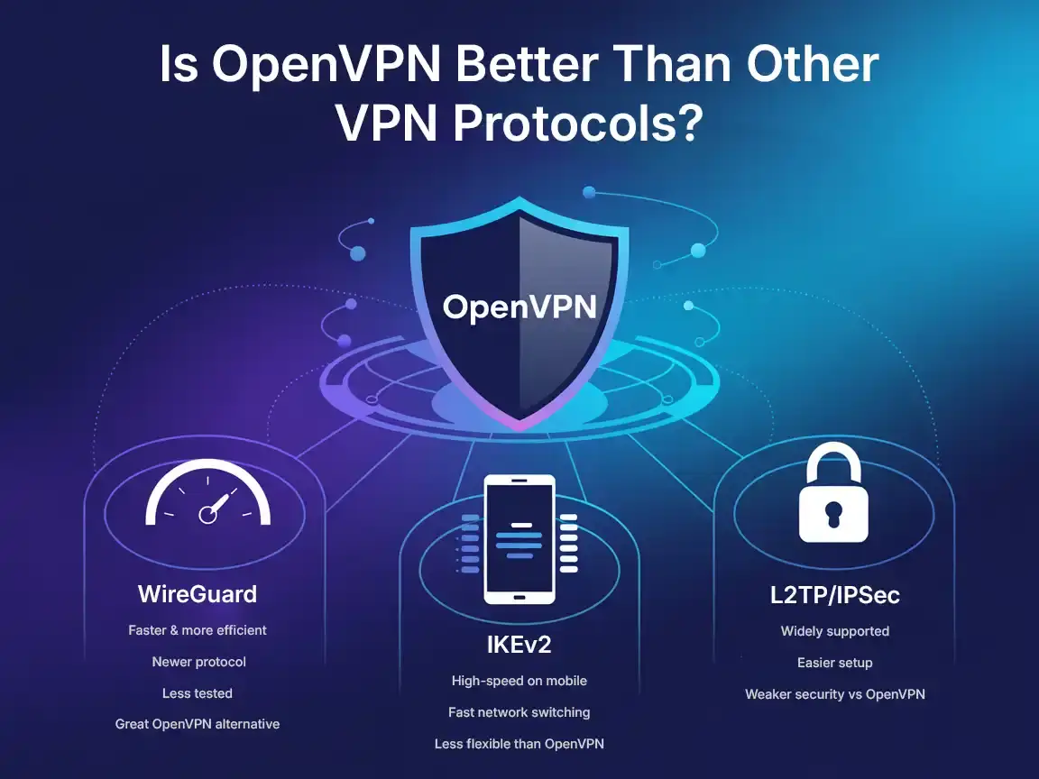 Comparison of VPN for OpenVPN with WireGuard, IKEv2, and L2TP/IPSec protocols