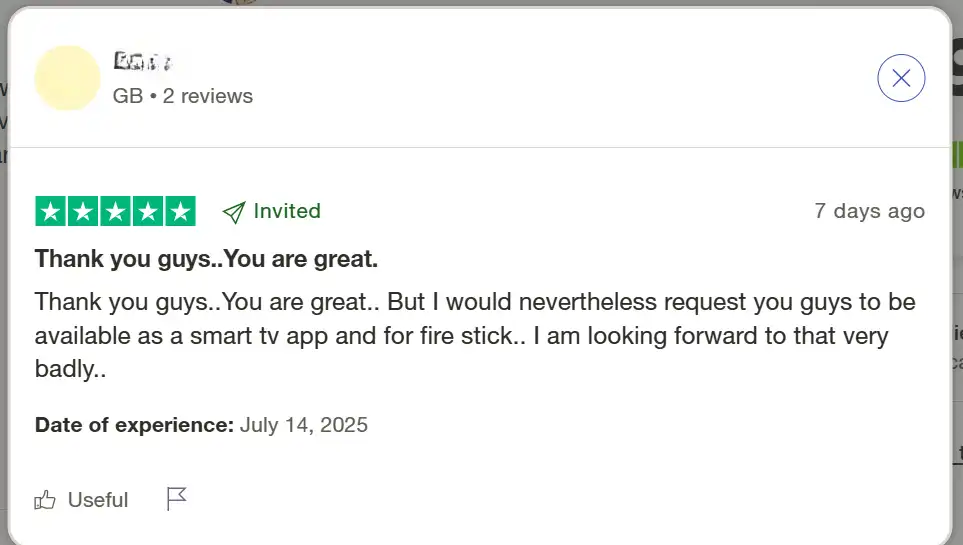 Mesut requests smart TV support in his review of Total VPN for Chrome