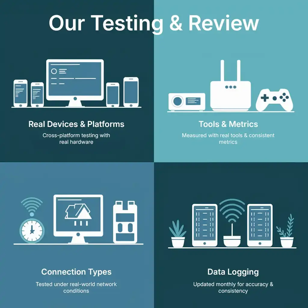 Our Testing & Review Process (1) VPN.com testing methods using real devices and networks