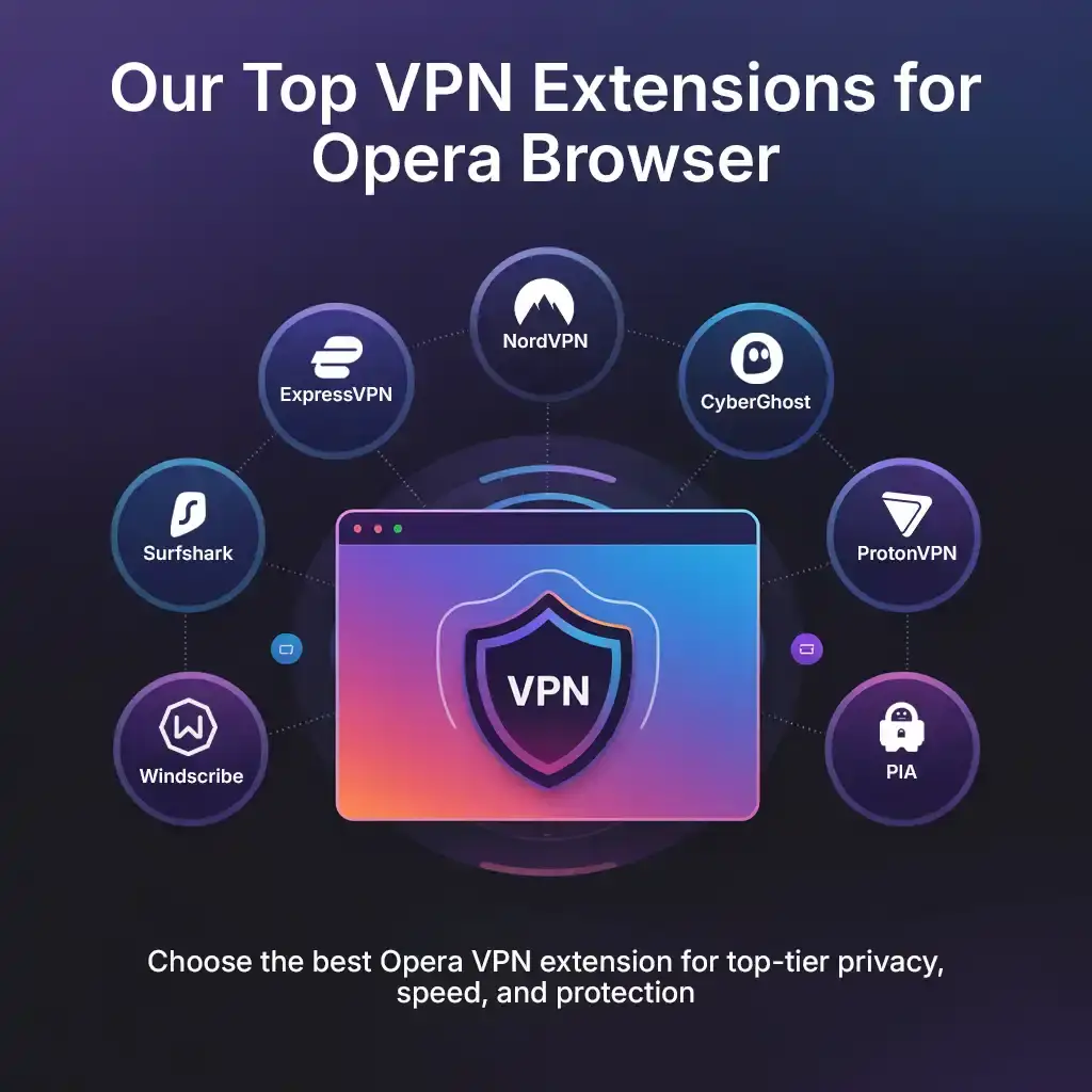 Our Top VPN Extensions for Opera Browser Top VPN extension for Opera browser options including NordVPN, ExpressVPN, and Surfshark