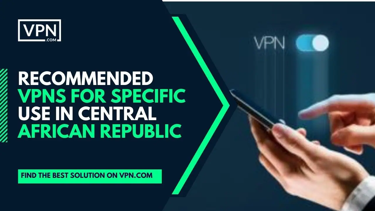 Rekommenderade VPN-tjänster för specifik användning i Centralafrikanska republiken och sidoikonen visar VPN-logotypen.