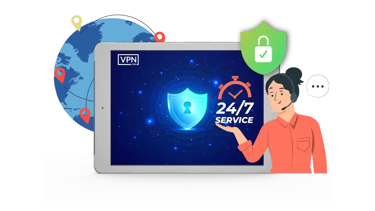 VPNs That Offer 24 7 Support Your Guide to Round the-Clock Protection a woman with headset on a tablet showing Top VPNs That Offer 24 7 Support