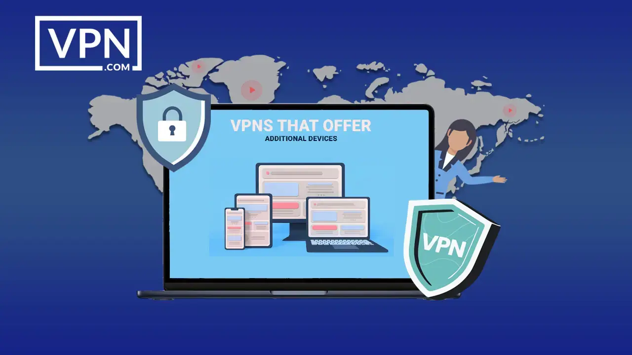 VPNs that Offer Additional Devices a laptop with a map of the world and icons VPNs that support multiple devices