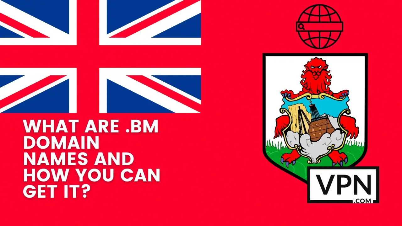 The text in the image says, What are .bm domain names and how you can get it and the background suggest Bermuda flag and detail