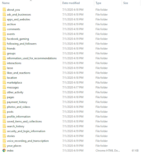 Descarga y descomprime el archivo de datos de Facebook.