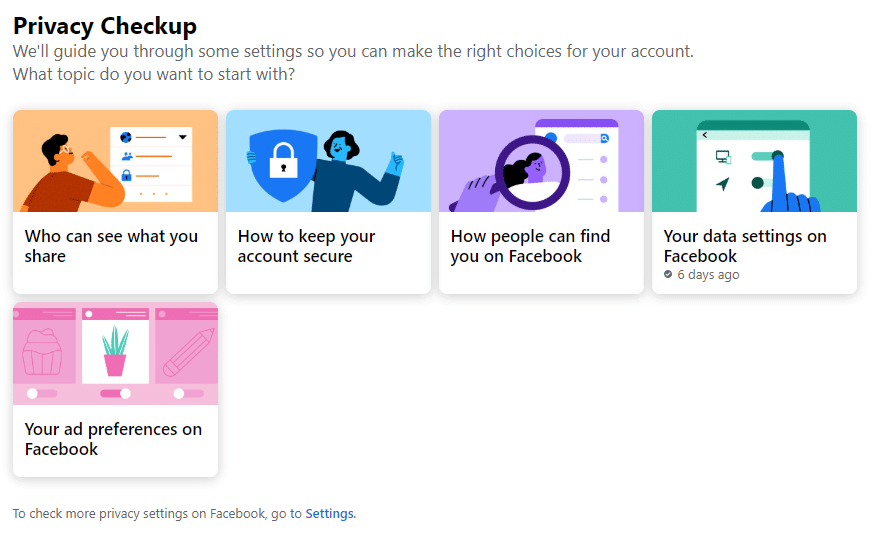 Página de configuración de la privacidad de Facebook.