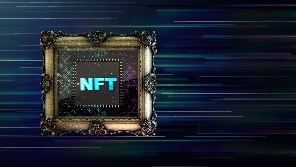 Изображение на негъвкав жетон NFT на цветен фон