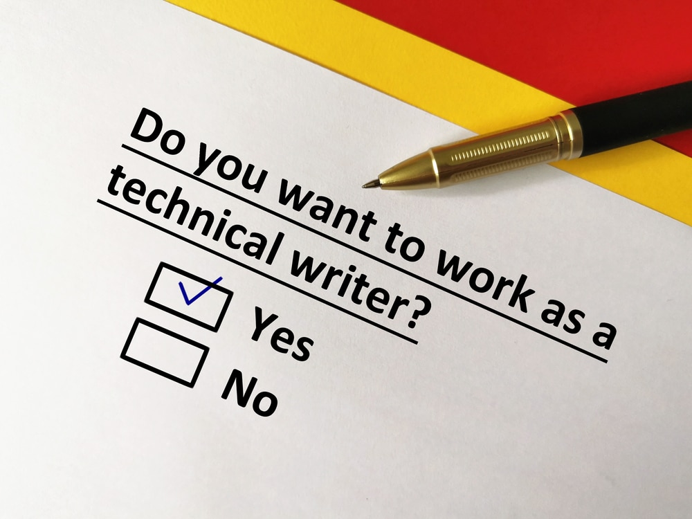 A piece of paper with the question Do you want to work as a technical writer?