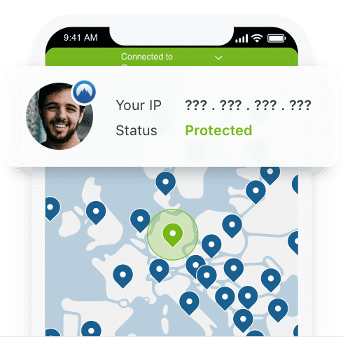 Screen that shows your IP address is protected by a VPN.
